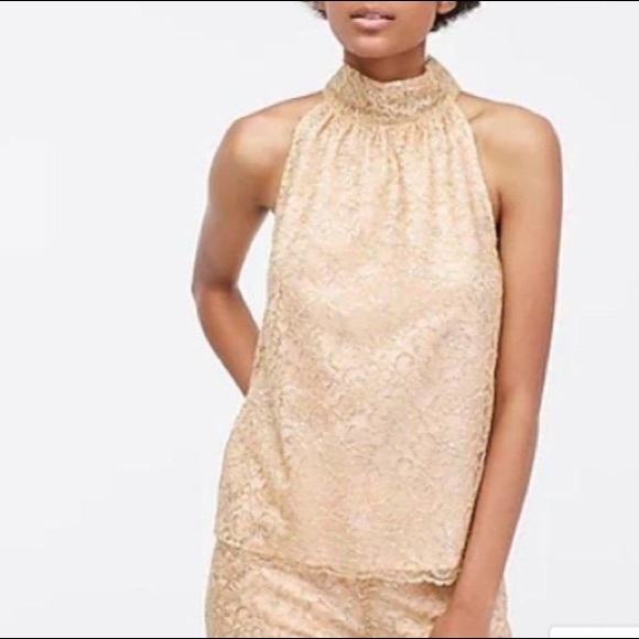 J. Crew Tops - J. Crew Tie Neck Top in Metallic Lace | M | Nude
